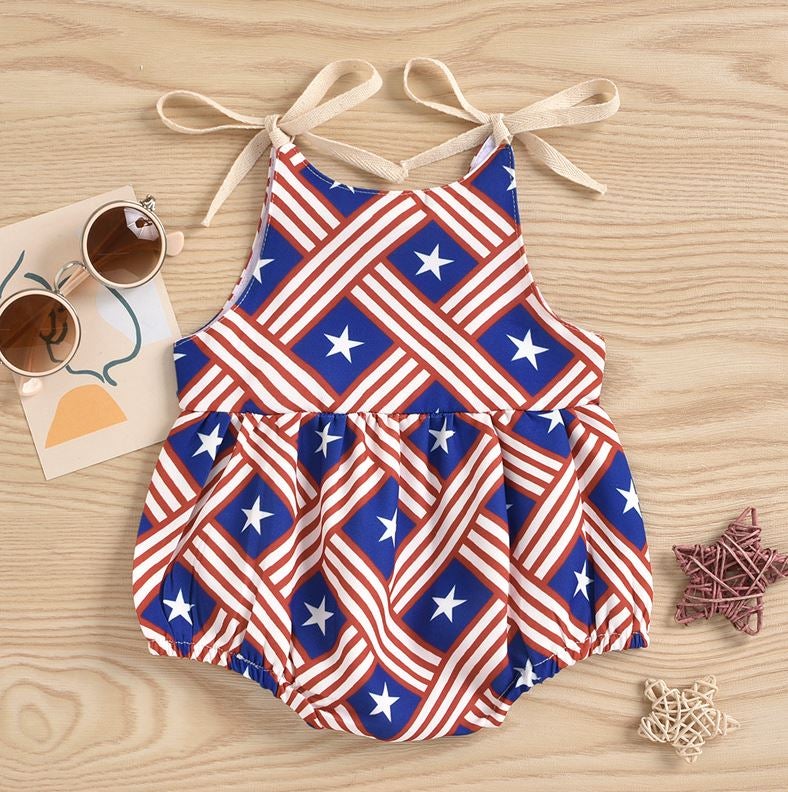 USA Independence Day Romper - Wearebambino - Blue/Stripes & Stars - 0 - 3 M - USA Independence Day Romper