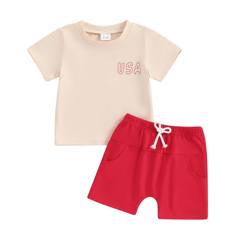 USA Red Shorts Toddler Set - Wearebambino - 9 - 12 M - USA Red Shorts Toddler Set