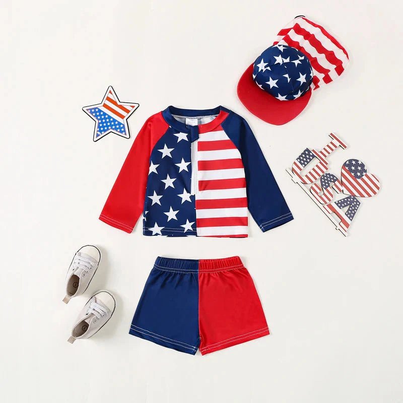 USA Swim Set & Hat - Wearebambino - Red / White / Blue - 3 - 6 M - USA Swim Set & Hat