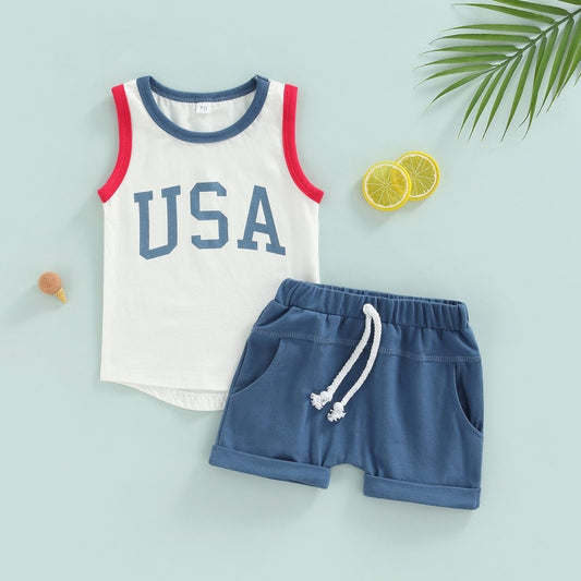 USA Tank Top & Pocket Shorts Outfit - Wearebambino - Red / White / Blue - 3 - 6 M - USA Tank Top & Pocket Shorts Outfit