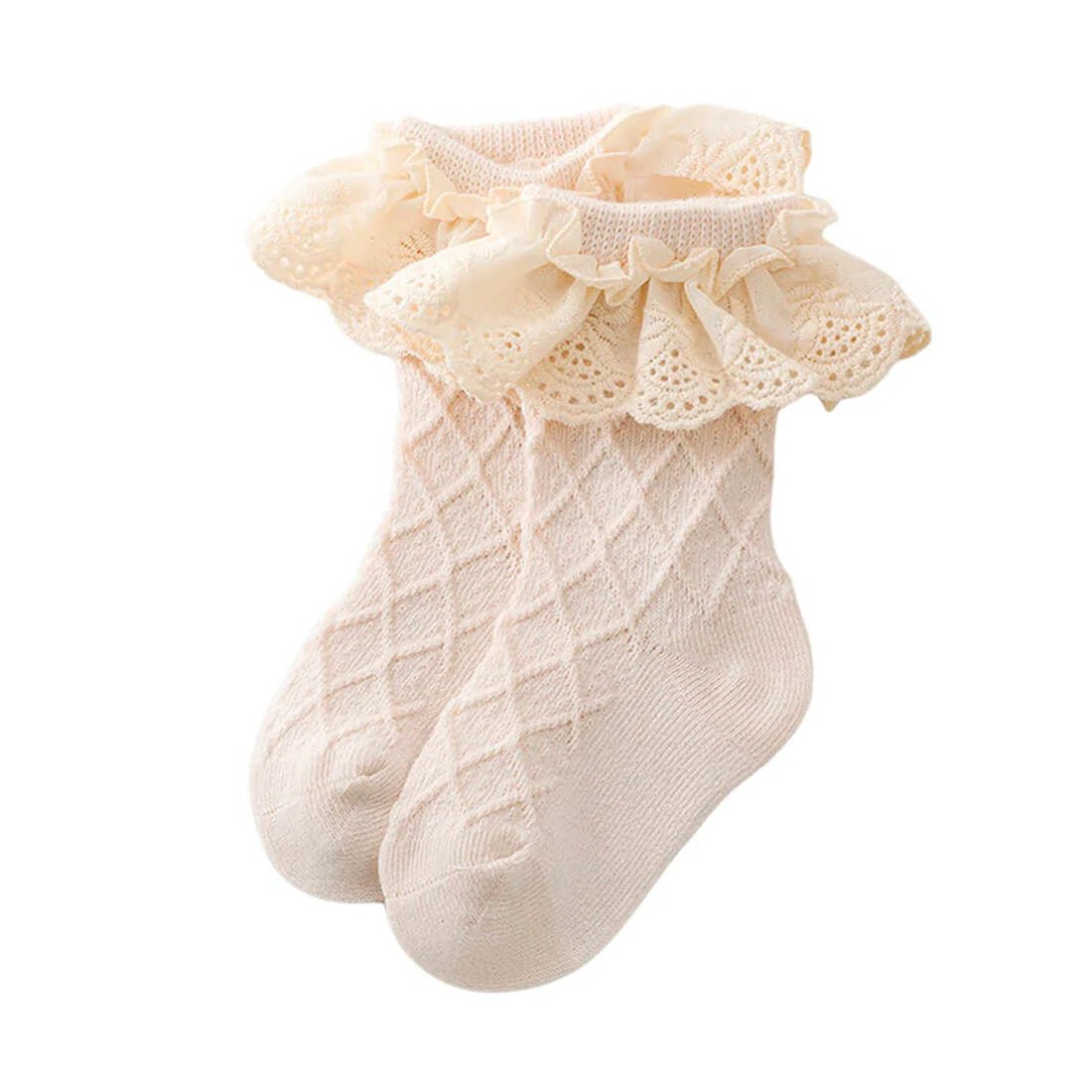 Vintage Lace Baby Socks - Wearebambino - Beige - 0 - 12 M - Vintage Lace Baby Socks