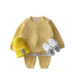 Waffle Cotton Kids Tracksuit Set - Wearebambino - Yellow - 18 - 24 M - Waffle Cotton Kids Tracksuit Set