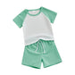 Waffle Raglan Tee Set - Wearebambino - Green - 18 - 24 M - Waffle Raglan Tee Set