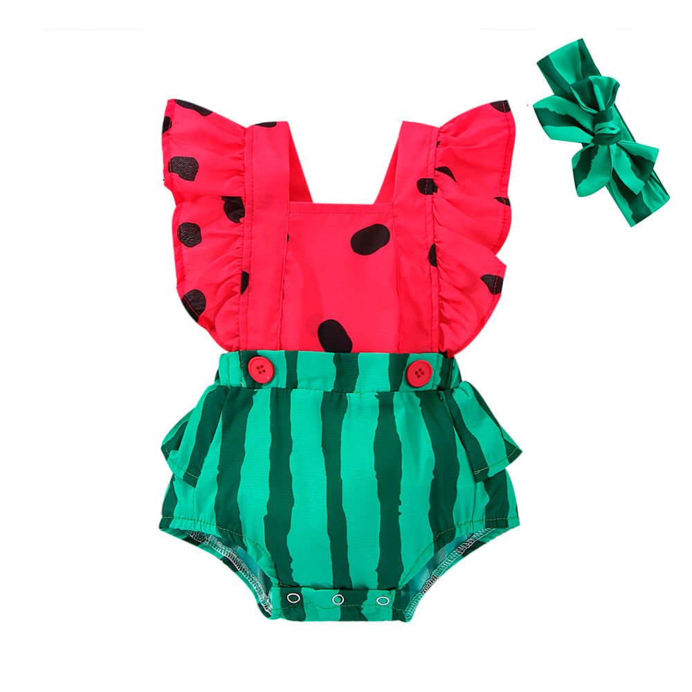 Watermelon Ruffled Baby Romper - Wearebambino - 3 - 6 M - Watermelon Ruffled Baby Romper