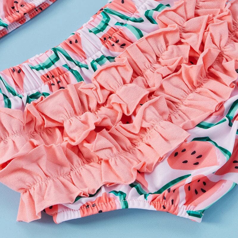 Watermelon Ruffled Baby Swimsuit - Wearebambino - 3 - 6 M - Watermelon Ruffled Baby Swimsuit