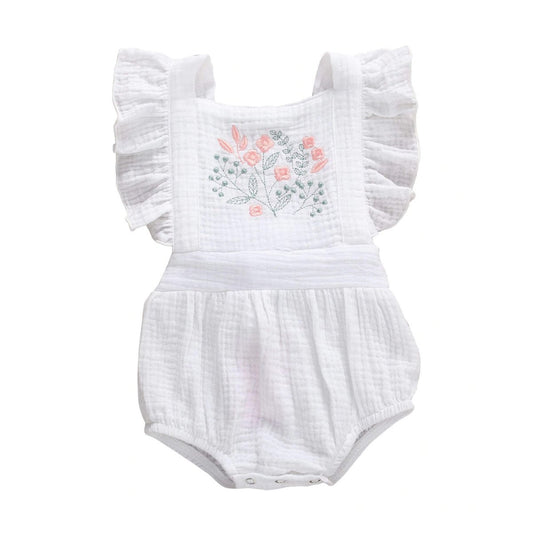 White Embroidery Baby Romper - Wearebambino - 3 - 6 M - White Embroidery Baby Romper