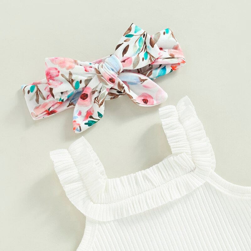 White Floral Ruffled Baby Set - Wearebambino - 3 - 6 M - White Floral Ruffled Baby Set