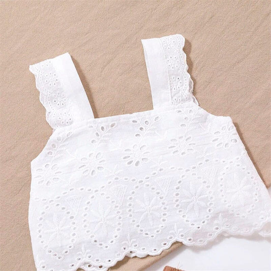 White Lace Crop Top Toddler Set - Wearebambino - 12 - 18 M - White Lace Crop Top Toddler Set