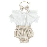 White Lace Plaid Baby Romper - Wearebambino - 3 - 6 M - White Lace Plaid Baby Romper