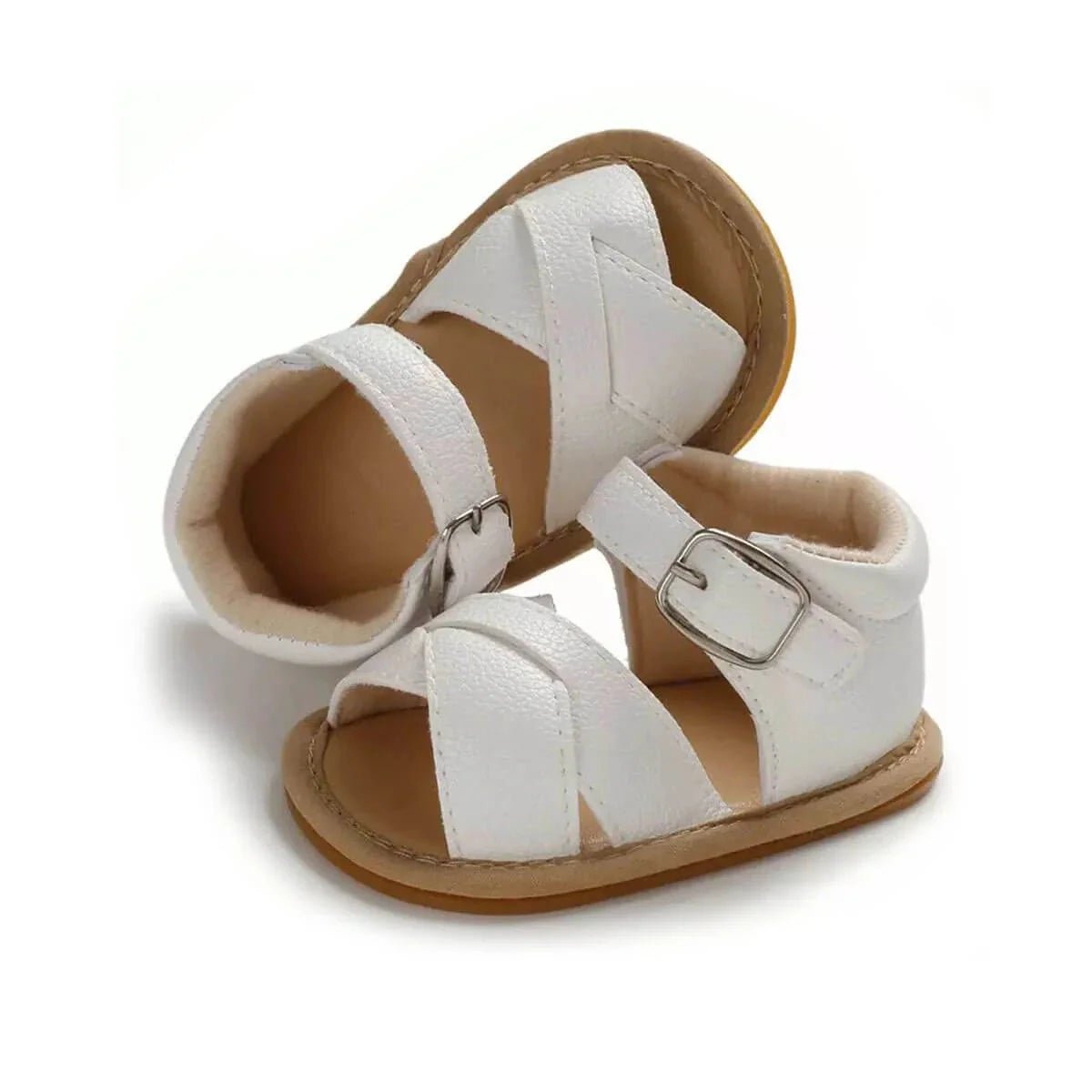 White Leather Crossover Baby Sandals - Wearebambino - 1 - White Leather Crossover Baby Sandals