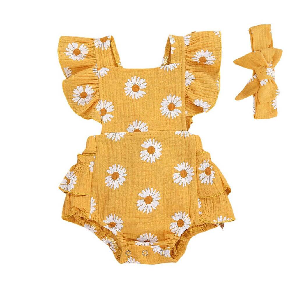 Yellow Daisies Baby Romper - Wearebambino - 3 - 6 M - Yellow Daisies Baby Romper