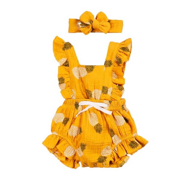 Yellow Pineapple Baby Romper - Wearebambino - 3 - 6 M - Yellow Pineapple Baby Romper