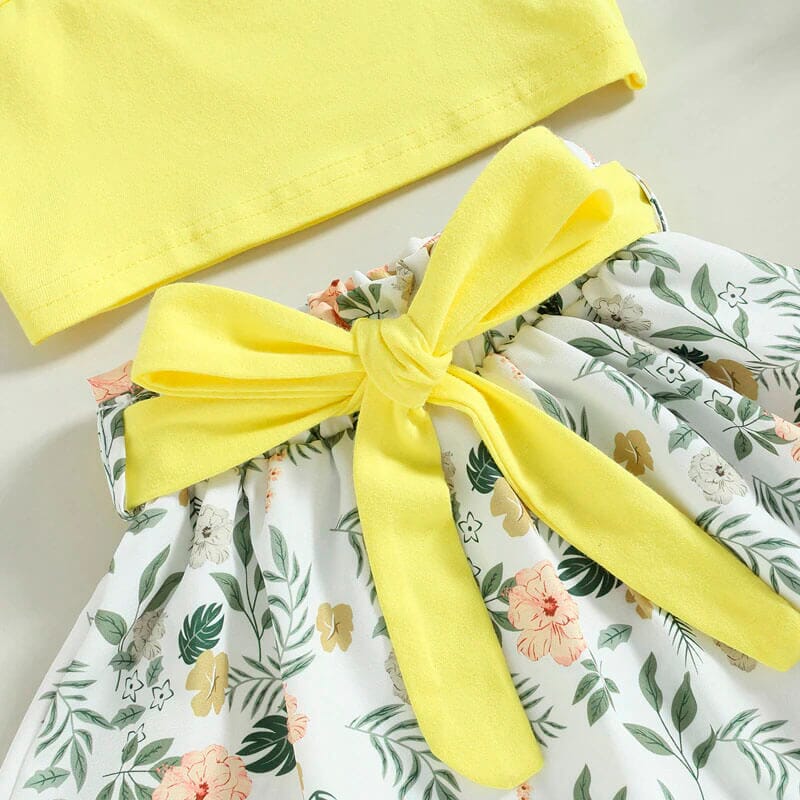 Yellow Top Floral Skirt Toddler Set - Wearebambino - 9 - 12 M - Yellow Top Floral Skirt Toddler Set