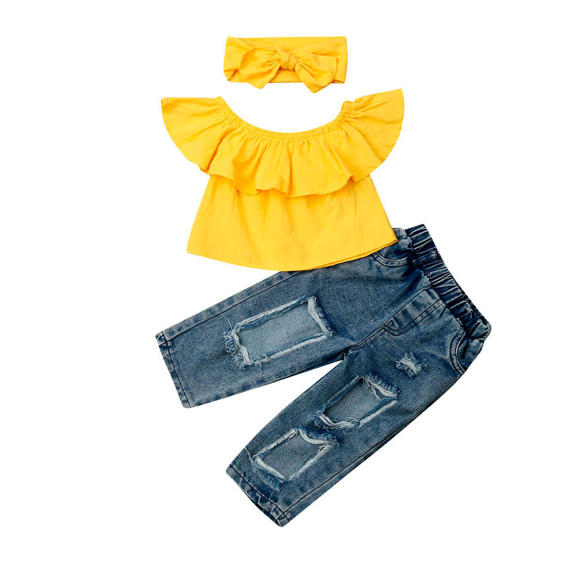 Yellow Top Ripped Jeans Toddler Set - Wearebambino - 2T - Yellow Top Ripped Jeans Toddler Set